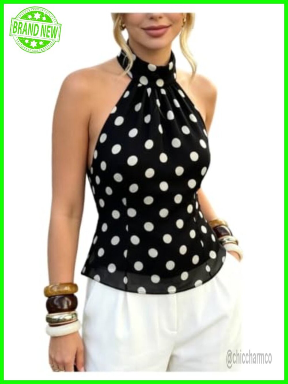 SHENHE Polka Dots Halter Top Mesh Tie Backless Sleeveless Going Out Tank